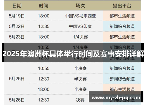 2025年澳洲杯具体举行时间及赛事安排详解 2025年澳洲杯具体举行时间及赛事安排详解