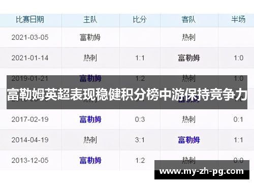 富勒姆英超表现稳健积分榜中游保持竞争力 富勒姆英超表现稳健积分榜中游保持竞争力